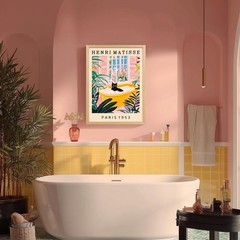 Wood Framed Funny Bathroom Wall Art, Henri Matisse Black Cat Wall Decor, Cute…