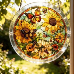 Colorful Sunflower Butterfly Acrylic Puzzle Suncatcher Shatterproof Ornament