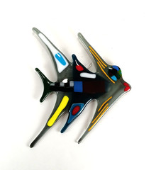 Fused Glass Fish Wall Art Hand Blown Abstract Multicolor Handmade Sun Catcher