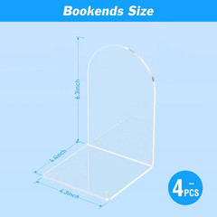 4 Pcs Acrylic Bookends, Clear Book Ends for Heavy Books, Bookend Holders for She