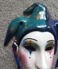 TWO Clay Art Ceramic Face Masks, Jester Art Deco Wall Decor