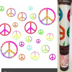 DCWV Decal Wall Art Peace Signs, Girls pink room, Peel-Stick, Multicolor