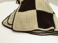 AFGHAN – LARGE – Hand Knit – 58″ X 45″ – Brown and Cream – Machine Wash &Dry