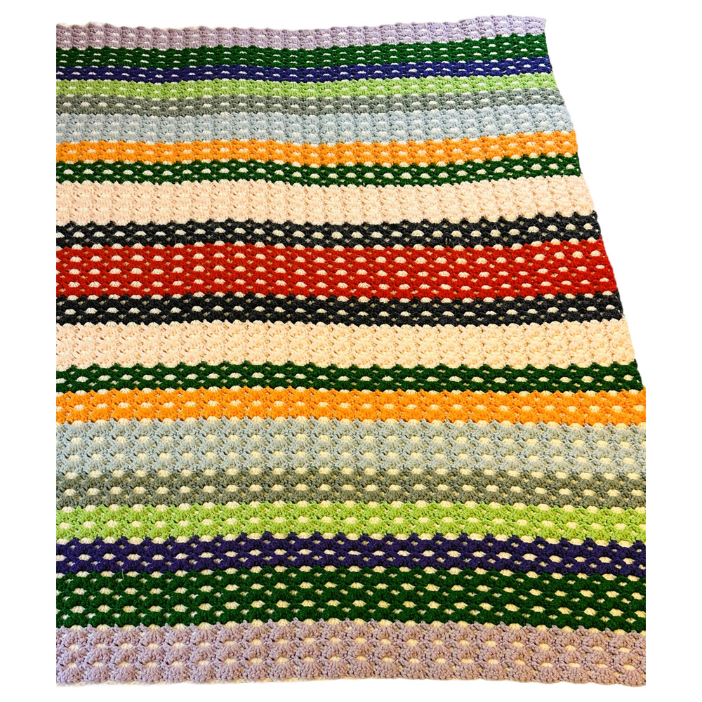 Handmade Multicolor Crochet Throw w/ Same White Pattern On Reverse 59″ x 44″