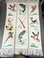 VTG Outdoors Wildlife Afghan Granny Throw Blanket Hunting Fishing Fish Deer Duck