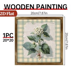 Plaid White Flower Wooden Plaque Creamy Rustic Torn-edge Botanical Home Wall Art