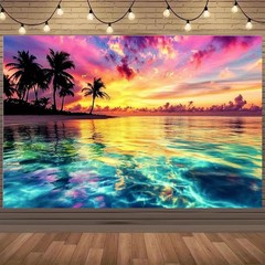 VIKAMA Tropical Sunset Tapestry Gradient Neon Sky Palm Trees Beach Resort Style