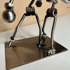 Metal Nut Bolt Art Sculpture Boxing Figures Handmade Industrial Desk Decor