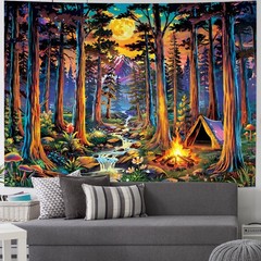 Fantasy Forest Blacklight Tapestry UV Reactive Tree Magical Neon Decor 79×59″
