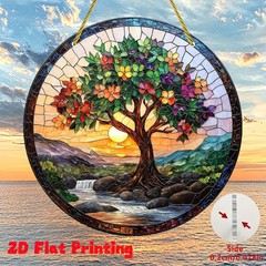 Tree of Life Landscape Round Acrylic Suncatcher Window Hanging Home Garden Decor