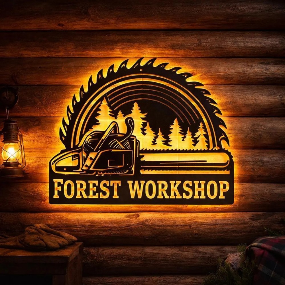 Personalized Chainsaw Woodworker LED Metal Sign, Custom Woodworker Name Decor