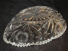 McKee Innovation Cut Glass Oval Decorative Fruit Bowl Sawtooth Rim 10″ Antique