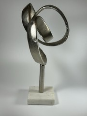 Modern Aluminum Silver Entwined Abstract Sculpture on Marble Base by Antarte