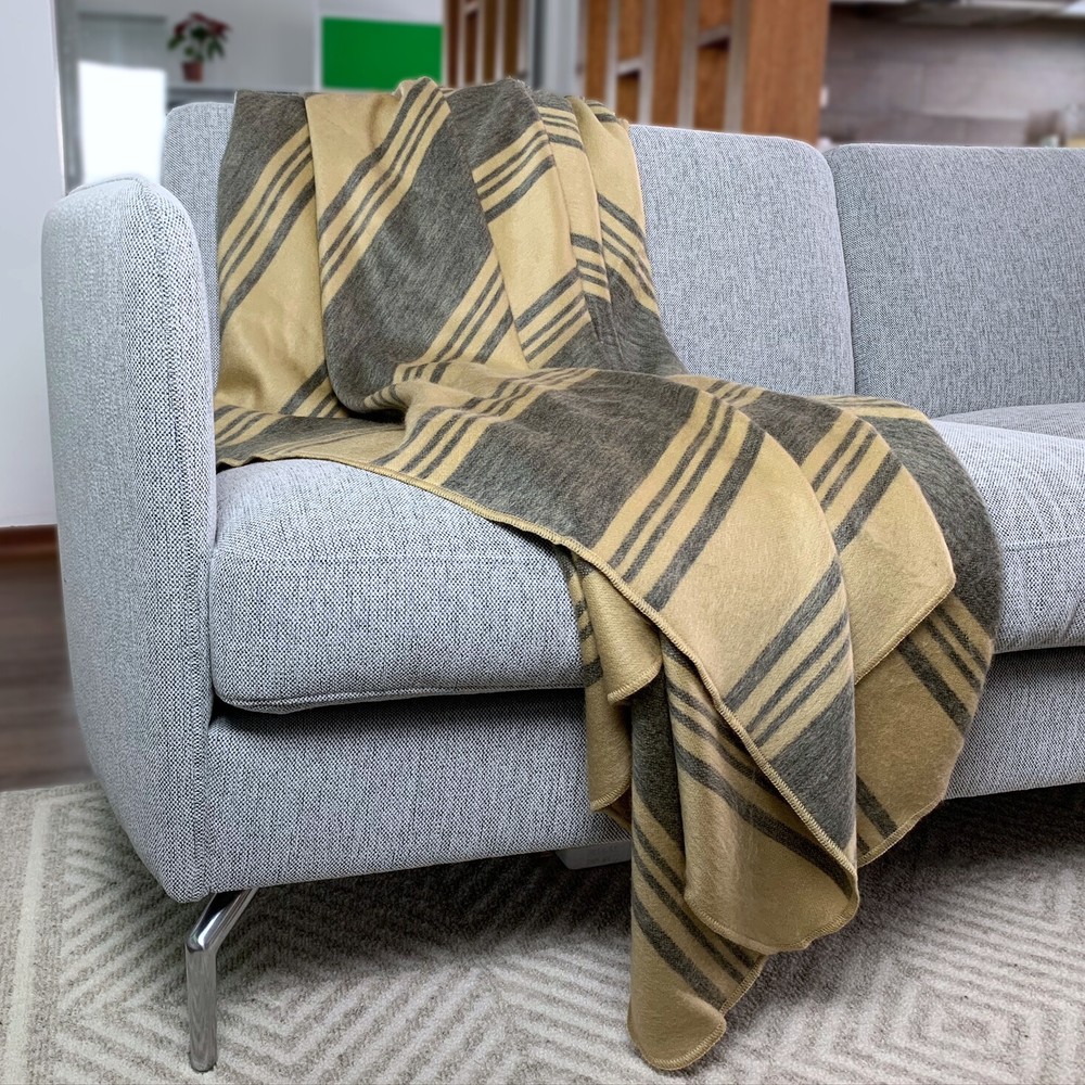 SOFT & WARM STRIPED ALPACA LLAMA WOOL BLANKET PLAID THROW QUEEN BED SOFA COVER