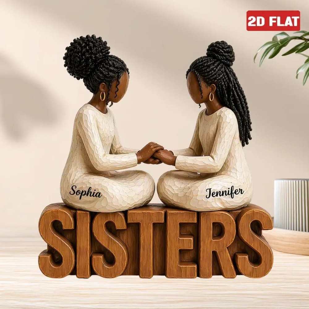 Personalized Black Besties Wooden Block, African American Sisters Plaque 2D FLAT