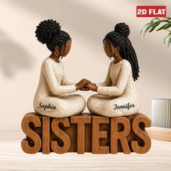 Personalized Black Besties Wooden Block, African American Sisters Plaque 2D FLAT