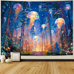 Blacklight Jellyfish Under Sea Tapestry UV Reactive Wall Tapestry BlackLight