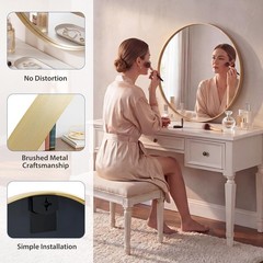 20/24/28/30″ Round Wall Mirror w/Metal Frame,Bathroom Wall Mounted Circle Mirror