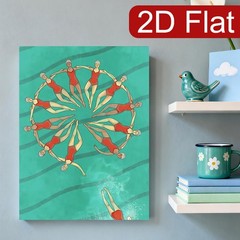 Synchronized Swimmers Red and Teal Canvas Wall Art, Art Deco Inspired Home Decor