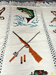 VTG Outdoors Wildlife Afghan Granny Throw Blanket Hunting Fishing Fish Deer Duck