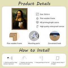 Funny Mona Lisa Pinch My Nose Museum Print Wall Art Canvas Bathroom Decor Framed
