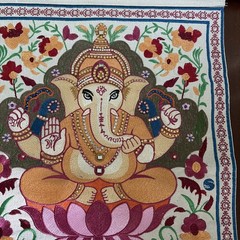 Ganesha Canvas Silk Thread Wall Hanging With Rhinestones