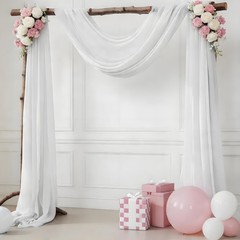 1 Panel White Wedding Arch Draping Fabric Chiffon Sheer Drapes 29 In x 20 FT