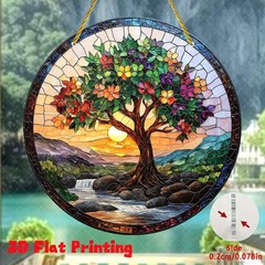 Tree of Life Landscape Round Acrylic Suncatcher Window Hanging Home Garden Decor