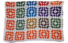 Handmade Granny Squares Crocheted Cotton Afghan Throw 44”x64” Perfect OOAK
