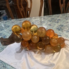 Glass Grapes Cluster Decorative Fruit Sculpture, Amber Brown Yellow Tones