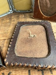 Vintage lot of 5 various silver and leather empty picture frames.