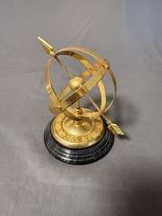 Vintage Brass Armillary Sphere Sundial Desk Ornament Marble Base 6 In