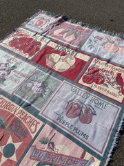 Goodwin Weavers Tapestry Throw Blanket Fruit Label 48×56 USA 100% Cotton Fringe