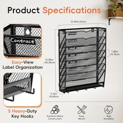 Hanging Wall File Organizer, Mail Organizer Wall Mounted with 8 Tier Black