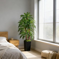 Artificial Dracaena Tree with Lights, 5Ft Fake Plants Black Tall Planter Indoor