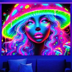 Glow in the Dark Blacklight Tapestry 78×59″ UV Reactive Wall Hanging Decor – Tri