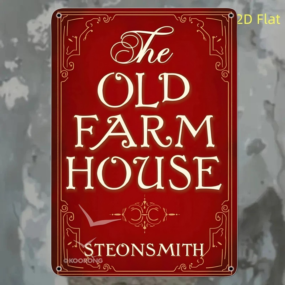 The Old Farmhouse Metal Sign Red Ornate Border Farm Cottage Front Door Decor