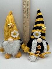 Bumble Bee Gnomes Set of 2 Plush Girl & Boy Gnome Figures Yellow Black