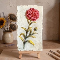 3D Floral Relief Resin Plaque Wall Decor, Painted Multicolor Rectangle Panel