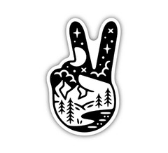 Peace Sign Vinyl Sticker Decal, 3.5″, Nature/Forest Theme, 2 Finger, Hand B & W