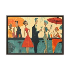 Mid-Century Cocktail Lounge Retro Bar Scene Canvas Print, Vintage Wall Art Decor