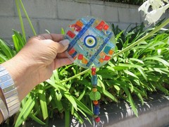 Fused Glass Round Evil Eye Mosaic Decor Wall Hanging, ~10″ long, 5″ diameter