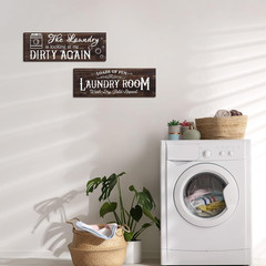 Rustic Wooden Laundry Room Signs – Vintage Farmhouse Wall Decor (Set of 2)