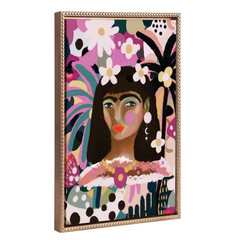 Modern Colorful Female Portrait Framed Canvas Wall Art 1-Piece Gold Framed Canva