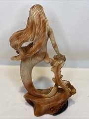 7 in Natural Wood Mermaid Figure Statue Fantasy Figures Hand-Carved