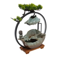 Desktop Waterfall Fountain Indoor Tabletop Ornament Resin Monk Feng Shui