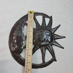 Sun and Moon Metal Wall Hanging Art Celestial Haitian Hammered Decoration 10 in