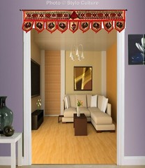 Ethnic Cotton Door Hanging Toran Ganesha Embroidered Window Topper Valance Cream