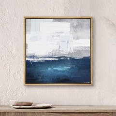 White and Blue Abstract Wall Art Framed Canvas Print