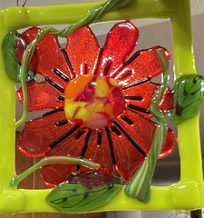 Fused Glass Handmade Square 4”x 4” Multicolor Sun Catcher Signed By Artist